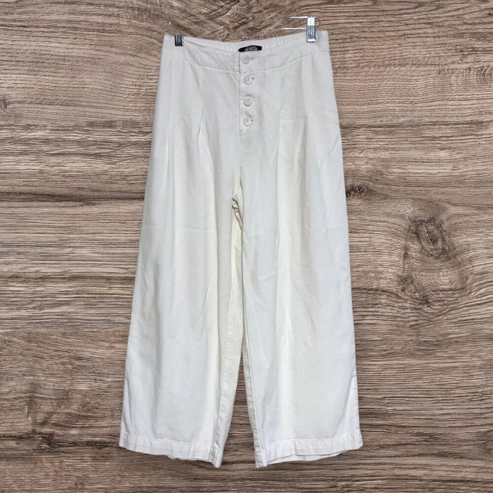 Rewash Wide Leg Linen Blend Cropped Pants Off White High Rise Button Front S